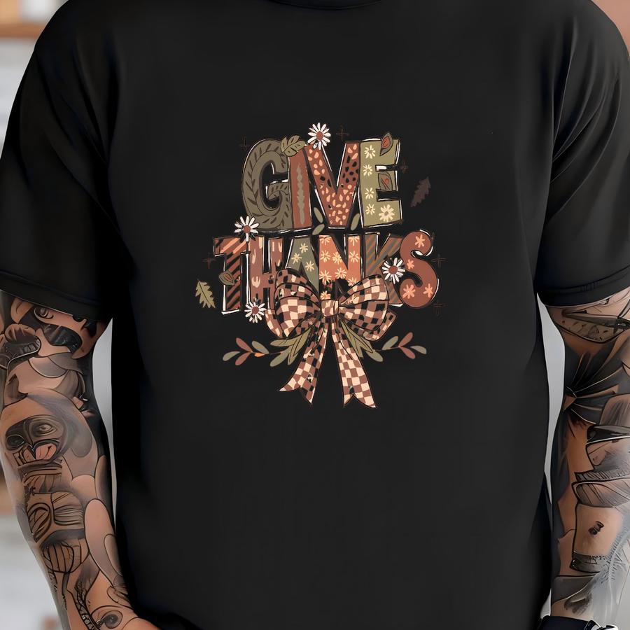 Give Thanks Bow Shirt: Cozy Fall Thanksgiving Gift T-shirt