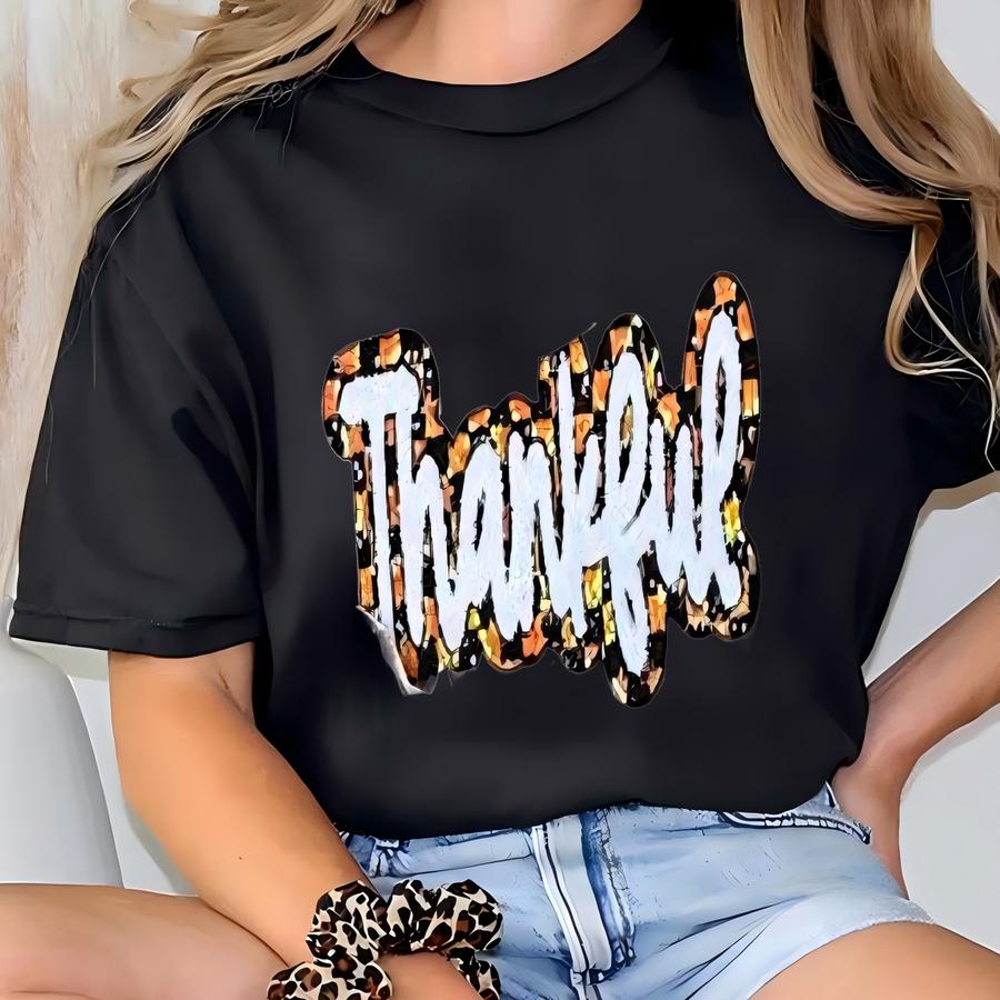 Thanksgiving Thankful Sequins Chenille Patch Sweatshirt - Cute Thanksgiving Sweatshirt - Thankful Sweatshirt - Thanksgiving Sweatshirt T-shirt