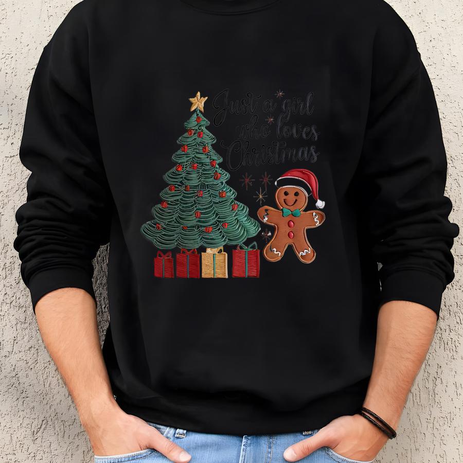 Just A Girl Who Loves Christmas Kids Sweatshirt, Gingerbread Sweatshirt, Holiday Kids Sweatshirt, Christmas Tree Sweatshirt Sweatshirt