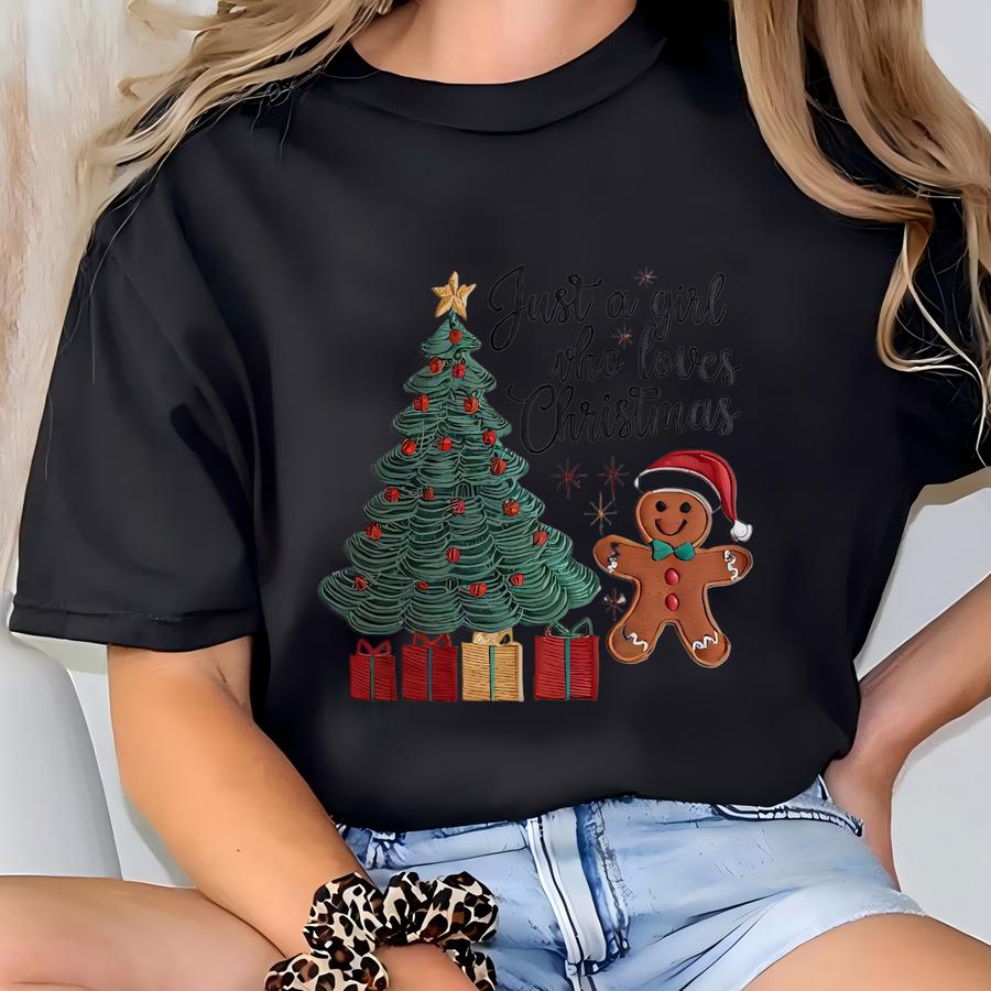 Just A Girl Who Loves Christmas Kids Sweatshirt, Gingerbread Sweatshirt, Holiday Kids Sweatshirt, Christmas Tree Sweatshirt T-shirt