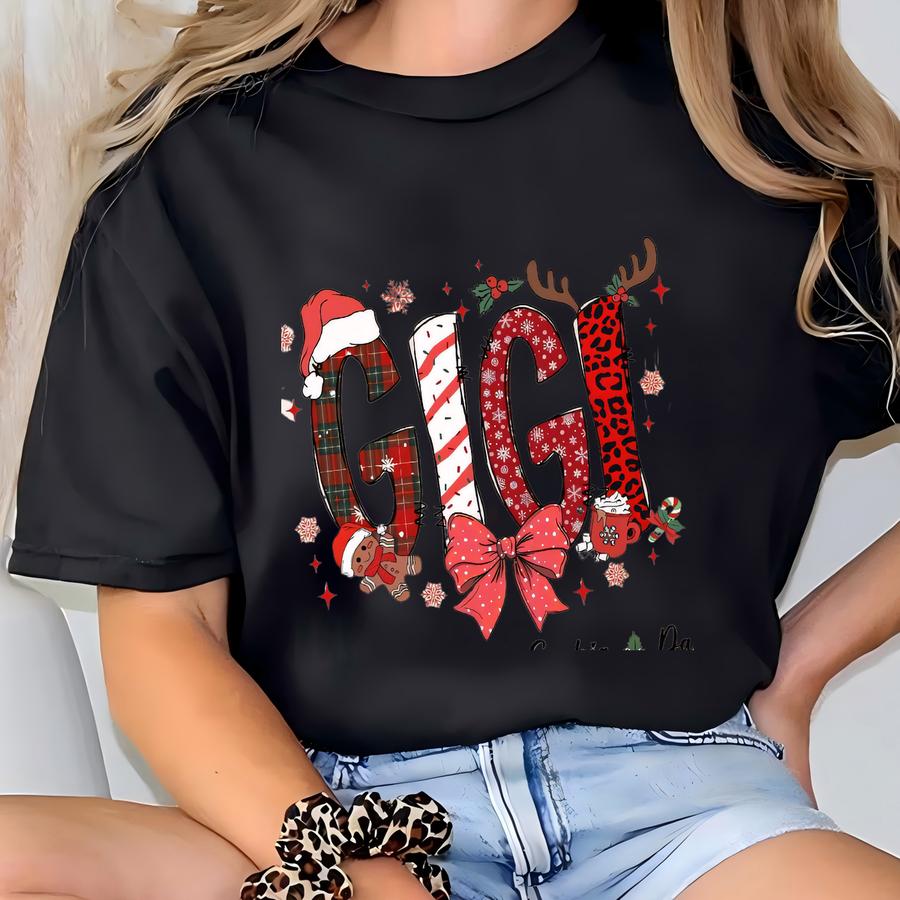 Custom Gigi Claus Sweatshirt, Custom Grandma Shirt With Grandkids Names, Christmas Grandma Sweatshirt, Gigi And Grandkids Christmas Shirt T-shirt