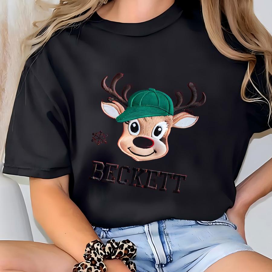 Christmas Kid Toddler Personalized Boy Girl Custom Name Reindeer Emboidered Sweatshirt, Kid Christmas Shirt, Christmas Shirt For Kids T-shirt