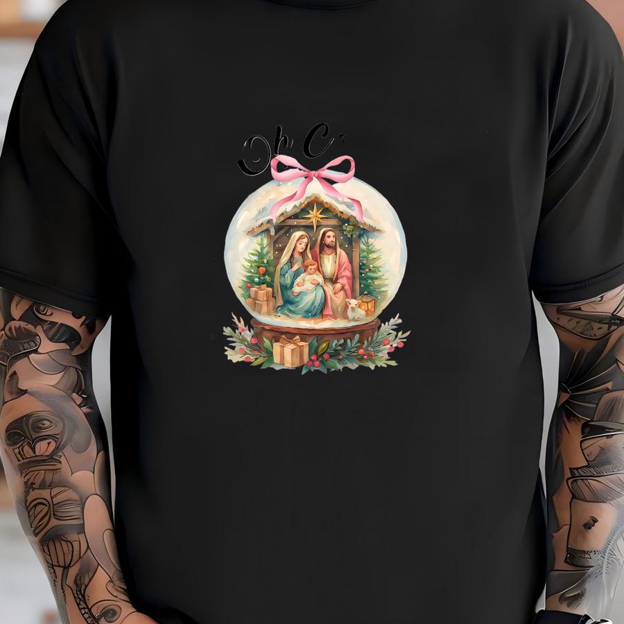 Oh Come Let Us Adore Him Sweatshirt, Jesus Christmas Sweater, ® Pink Coquette Tee, Christian Christmas Tree Shirt T-shirt