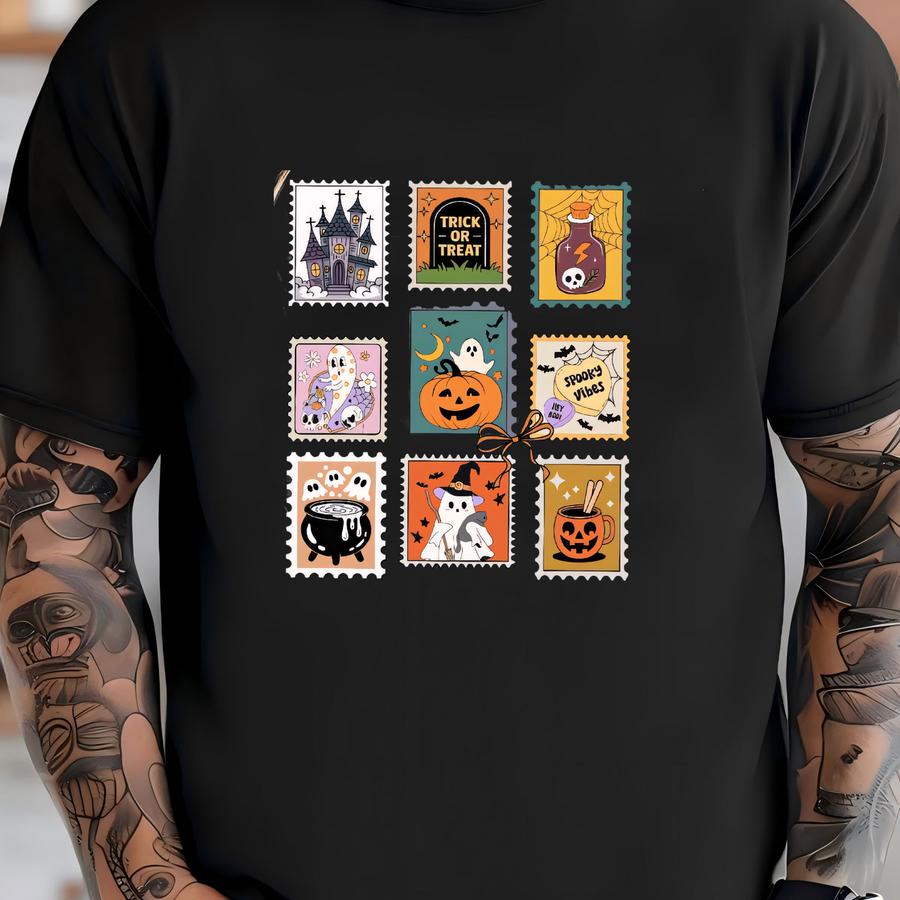 Halloween Stamp Shirt, Cute Halloween Tee, Spooky Season Shirt, ® Pumpkin Stamp Tee, Cute Ghost Shirt, Fall Vibes Hoodie T-shirt