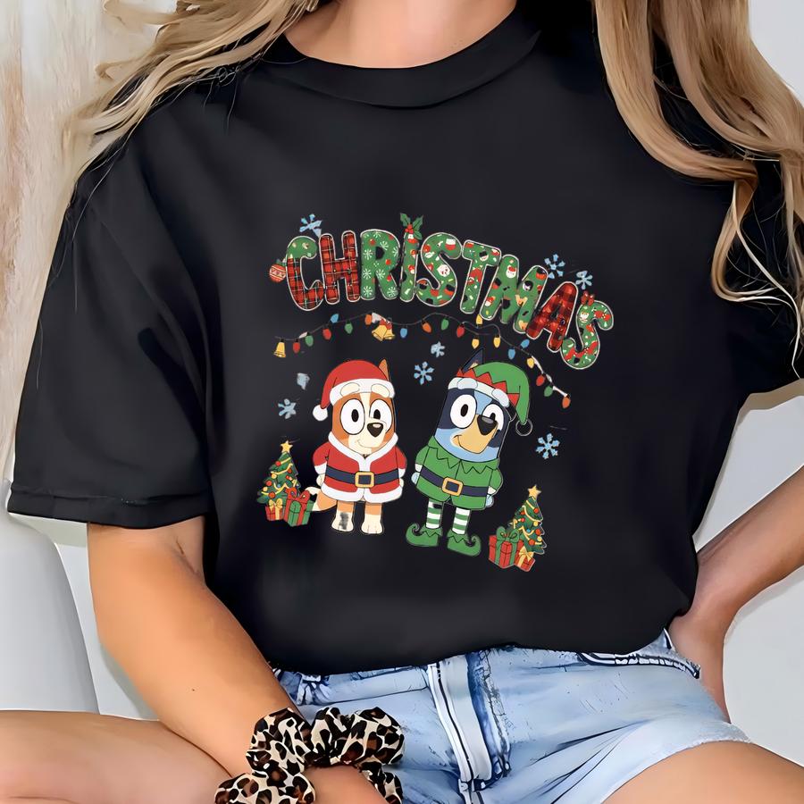 Christmas Blue Dog Family Shirt | Santa Elf Funny Dog Sweatshirt | Holiday Matching Gift T-shirt