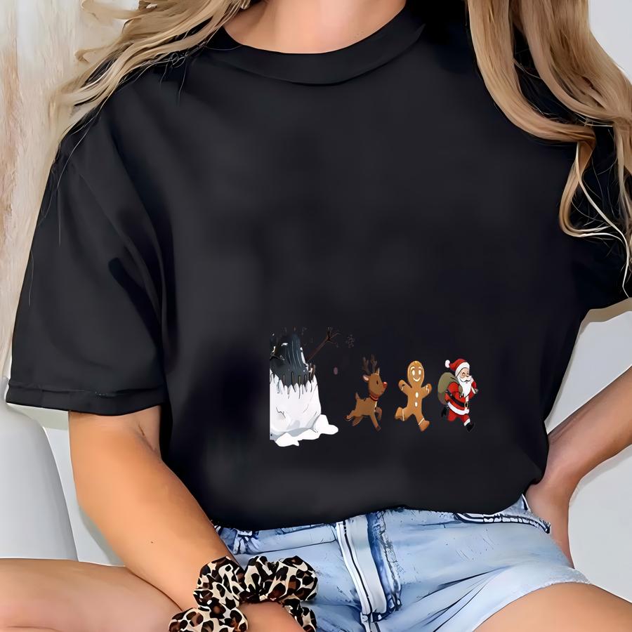 Horror Snowman Shirt - Funny Christmas Hoodie - Creepy Santa Chase Sweatshirt - Scary Xmas Gingerbread Gift Tee T-shirt