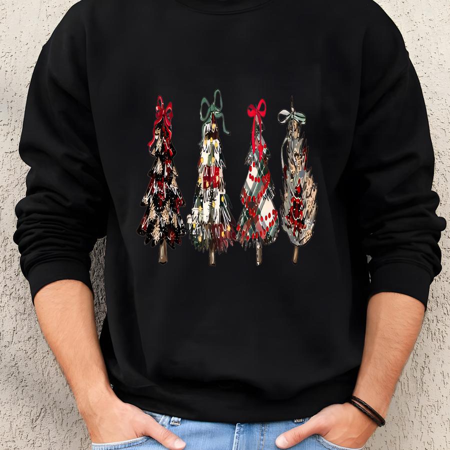 Plaid Christmas Tree Shirt - Xmas Holiday Sweatshirt - Leopard Graphic Xmas Hoodie - Rustic Cozy Graphic Tee - Farmhouse Print Gift Sweatshirt