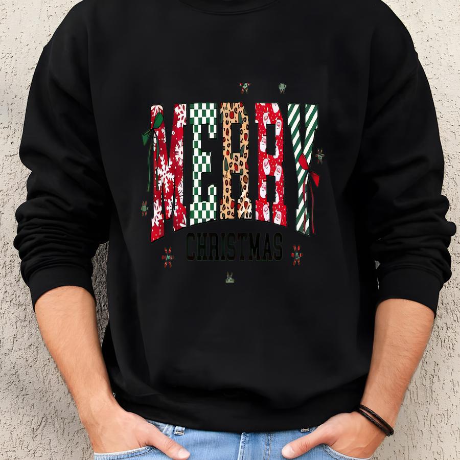 Retro Merry Christmas Coquette Shirt, Merry Christmas Family Tshirt, Vintage Holiday Women Tee, Merry Christmas Gift Tee. Sweatshirt