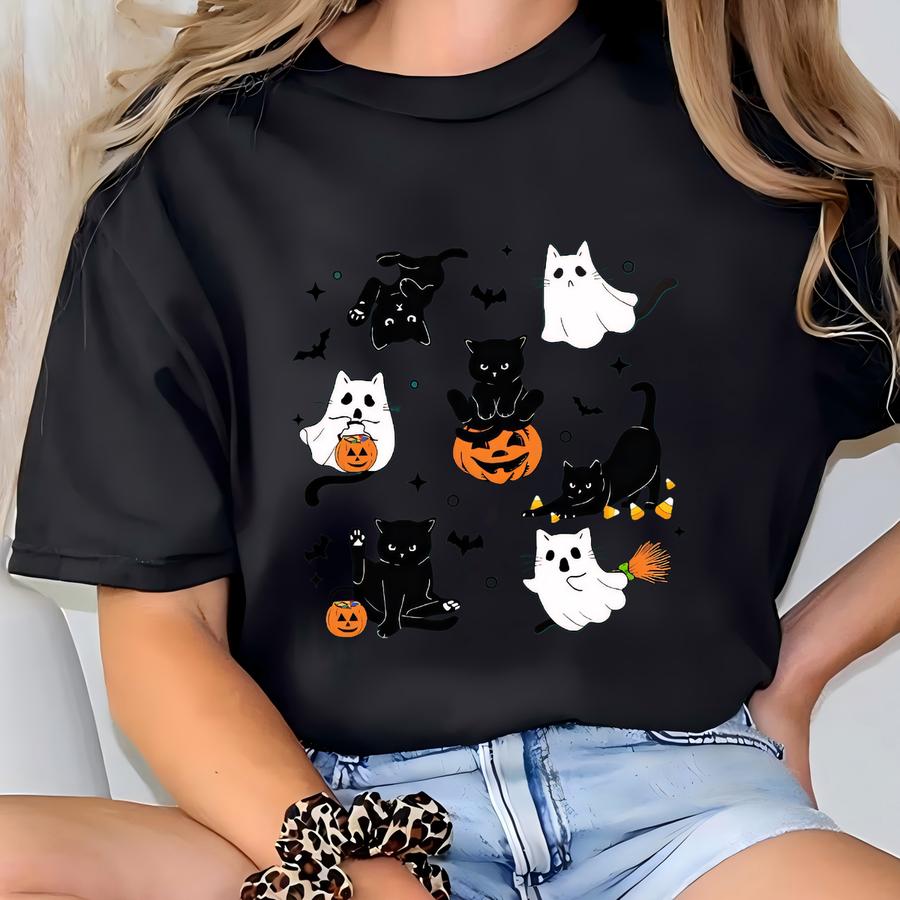 Black Cat Pumpkin Shirt, Ghosts Cat Tee, T-shirt