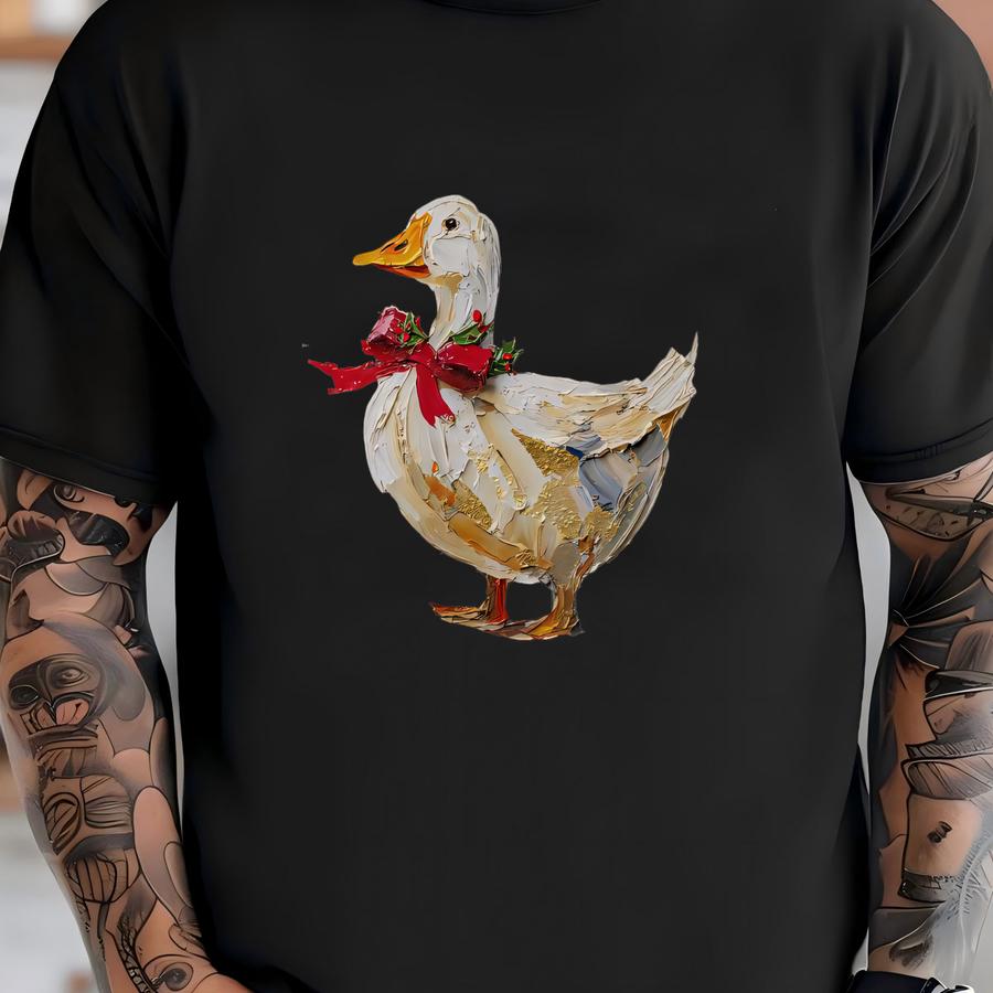 Christmas Duck Hoodie Or Sweatshirt: Painted Style, Bow Tie, Holiday Animal T-shirt