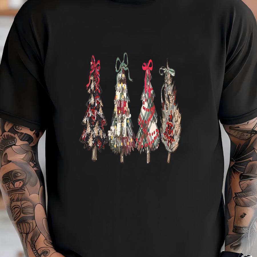 Plaid Leopard Christmas Tree Shirt, Coquette Holiday Tee With Bow, Xmas Gift, Vintage Christmas Sweatshirt, Christmas Graphic Tee T-shirt