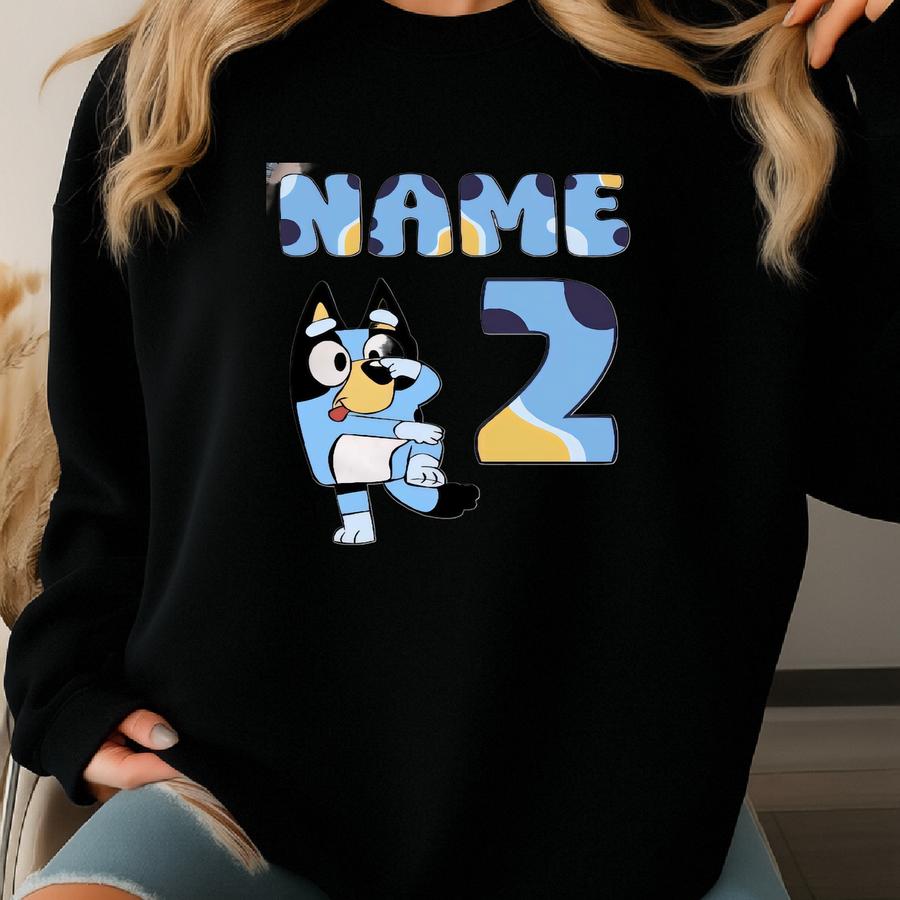 Personalized Blue Dog Birthday Girl Or Boy Shirt – Funny Blue Dog Custom Age And Name T-shirt For Kids – Personalized Blue Dog Party Shirt Sweatshirt
