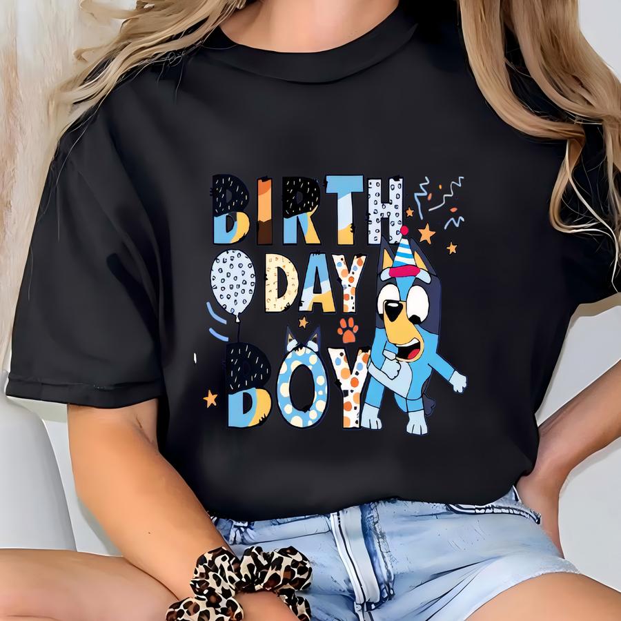 Blue Dog Birthday Boy Shirt Or Sweatshirt | Blue Dog Custom Name And Age | Two Side Front Back Design | Blue Dog Theme Kids Party Shirts T-shirt