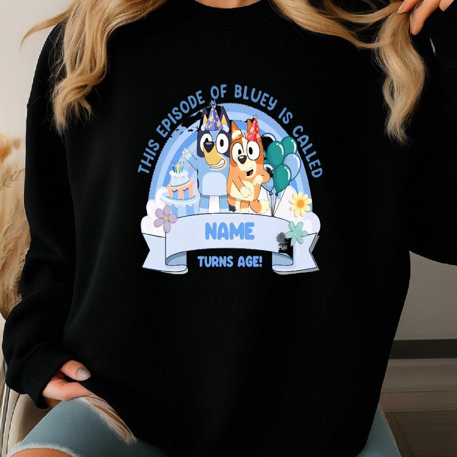 Personalized Blue Dog Birthday Boy Shirt – Blue Dog Custom Age Tee For Kids – Cartoon Birthday Outfit – Personalized Blue Dog Party Shirt Sweatshirt