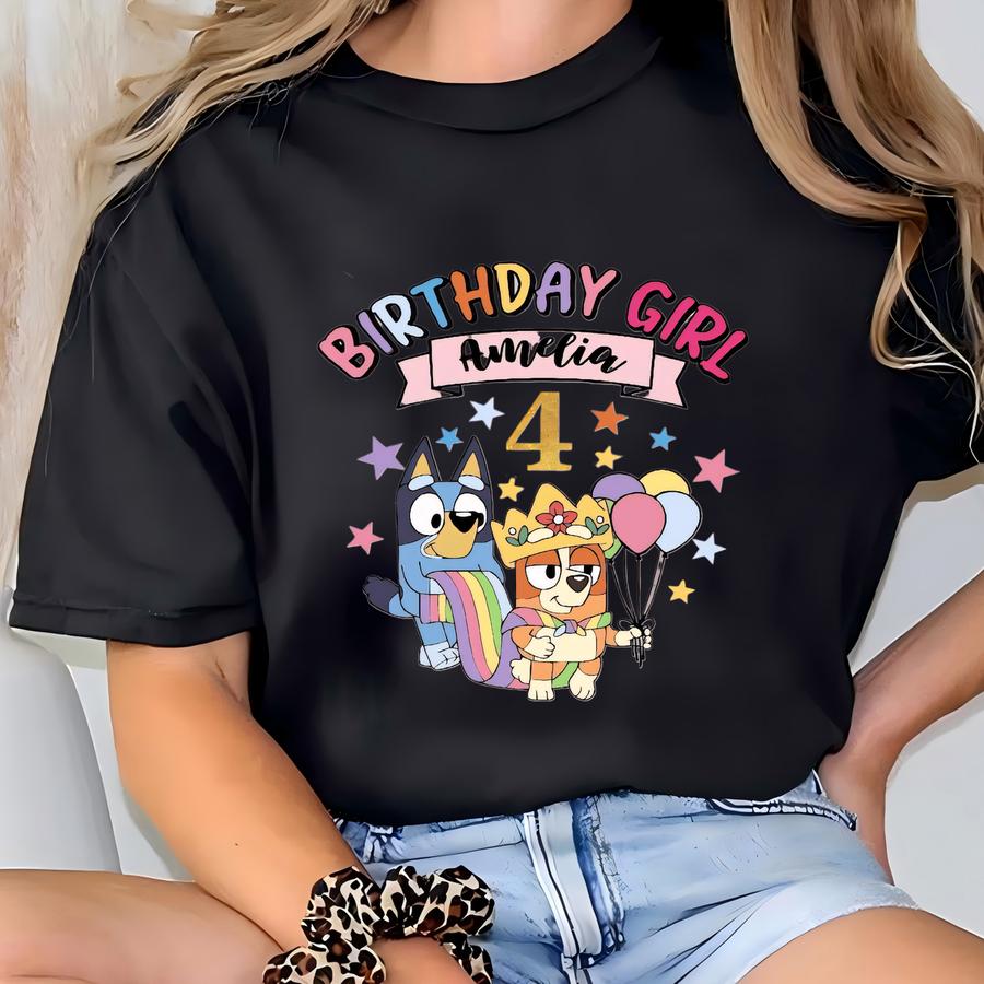 Custom Name Blue Dog And Bingo Birthday Girl Shirt And Sweatshirt - Family Matching Blue Dog Tee - Personalized Party Tee For Mom Dad Sister T-shirt
