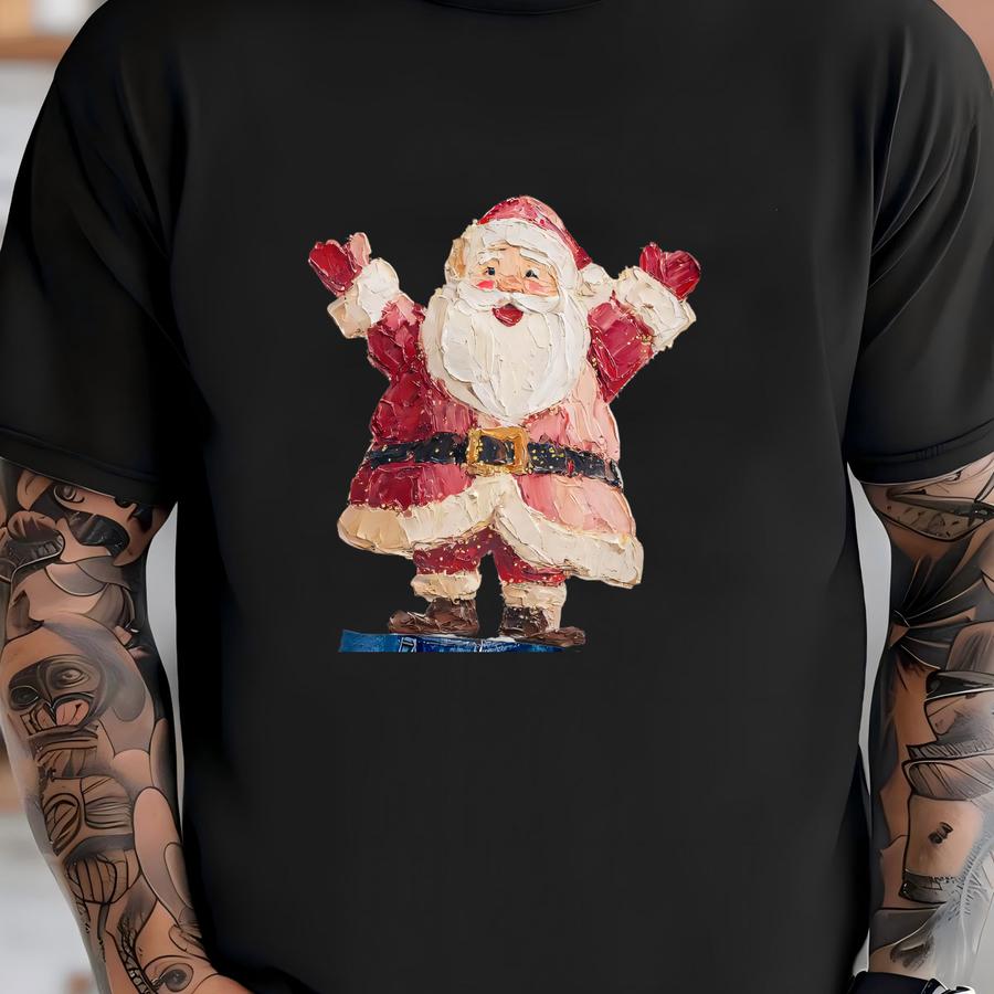 Christmas Santa Hoodie Or Sweatshirt: Textured Artistic Joyful Classic Holiday Design T-shirt