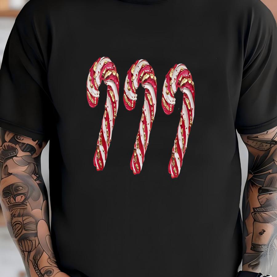 Christmas Sweatshirt Or Hoodie: Candy Cane, Red White, Gold Accent, Holiday T-shirt