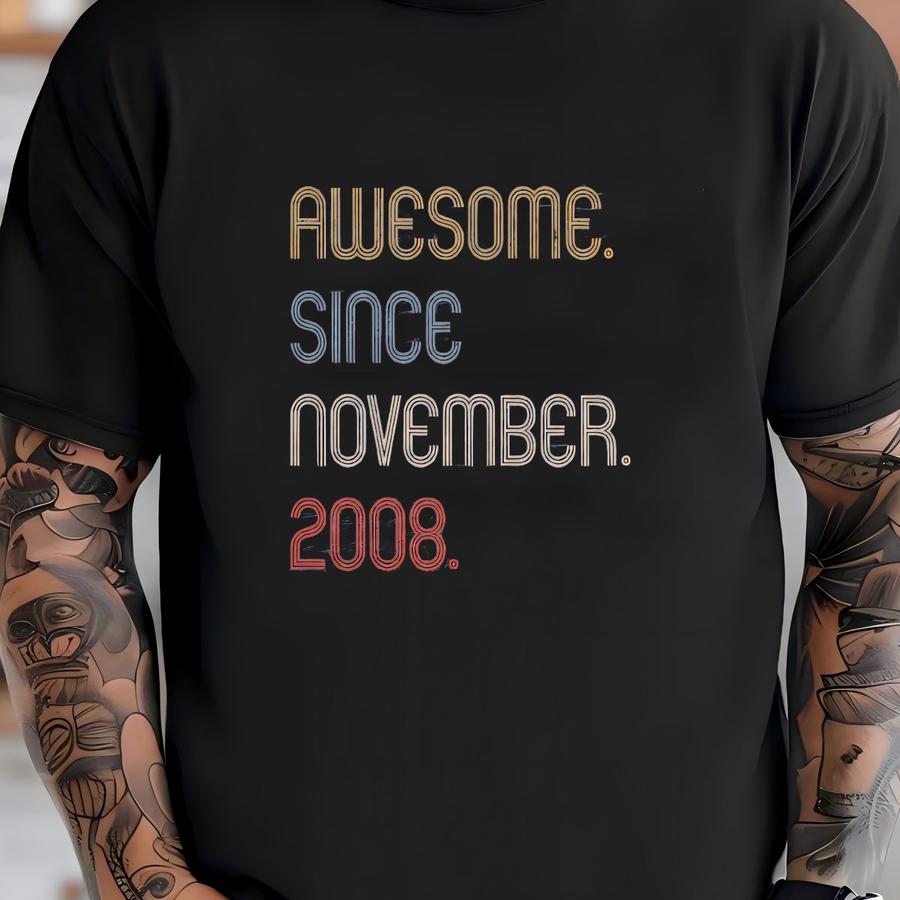 Retro November 2008 Birth Year Apparel - Hoodie Sweatshirt Tee - Unique Birthday Gift For Youth Adults - Since November 2008 Design T-shirt