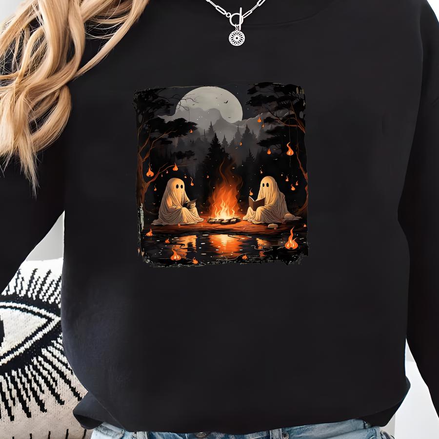 Ghost Campfire Hoodie: Spooky Halloween Pullover, Cozy Fall Night Gift Sweatshirt