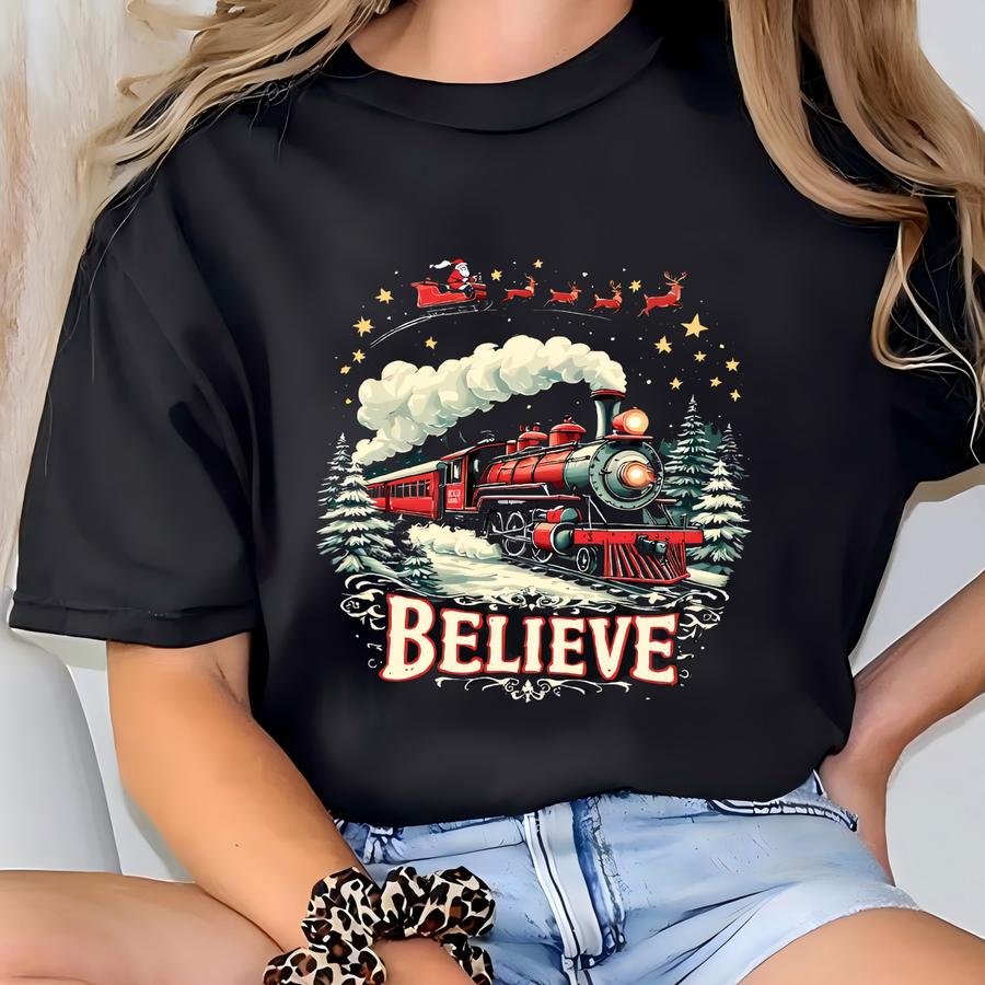 Polar Express Shirt, Christmas Train Graphic Tee, Merry Holiday Outfit Top, Christmas Gift Hoodie, North Pole Inspired Style T-shirt