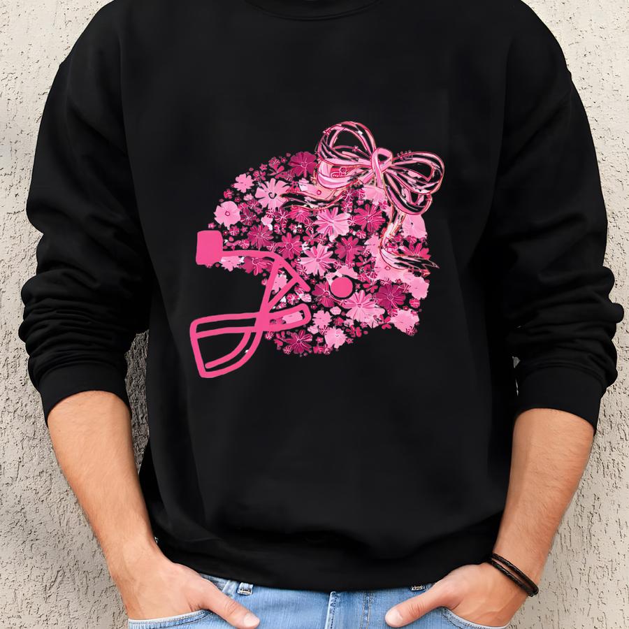 Floral Pink Ribbon Football Hat | Breast Cancer Awareness Trucker Hat | Game Day Pink Ribbon Cap For Women Sweatshirt