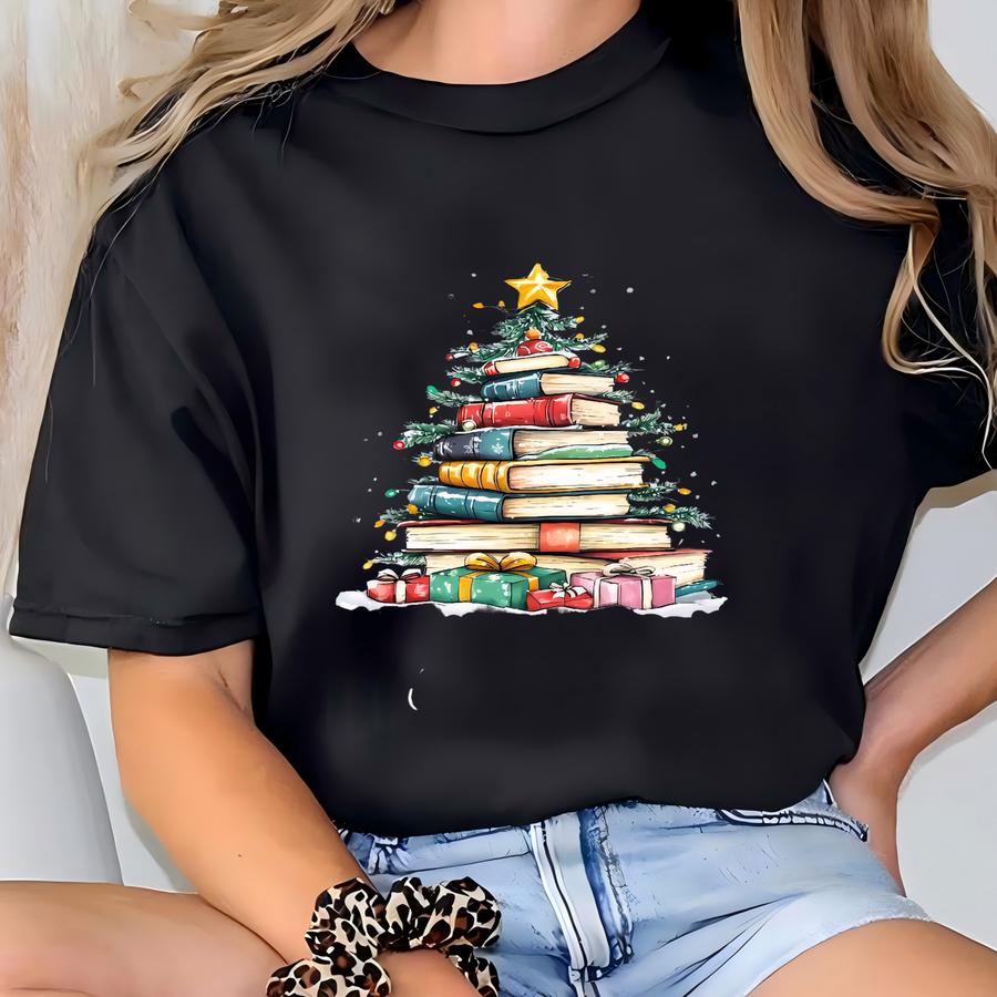 All Booked For Christmas Shirt Gift For Librarian, Bookworm Christmas Tee,christmas Book Tree Shirt,book Lovers Christmas Tee T-shirt