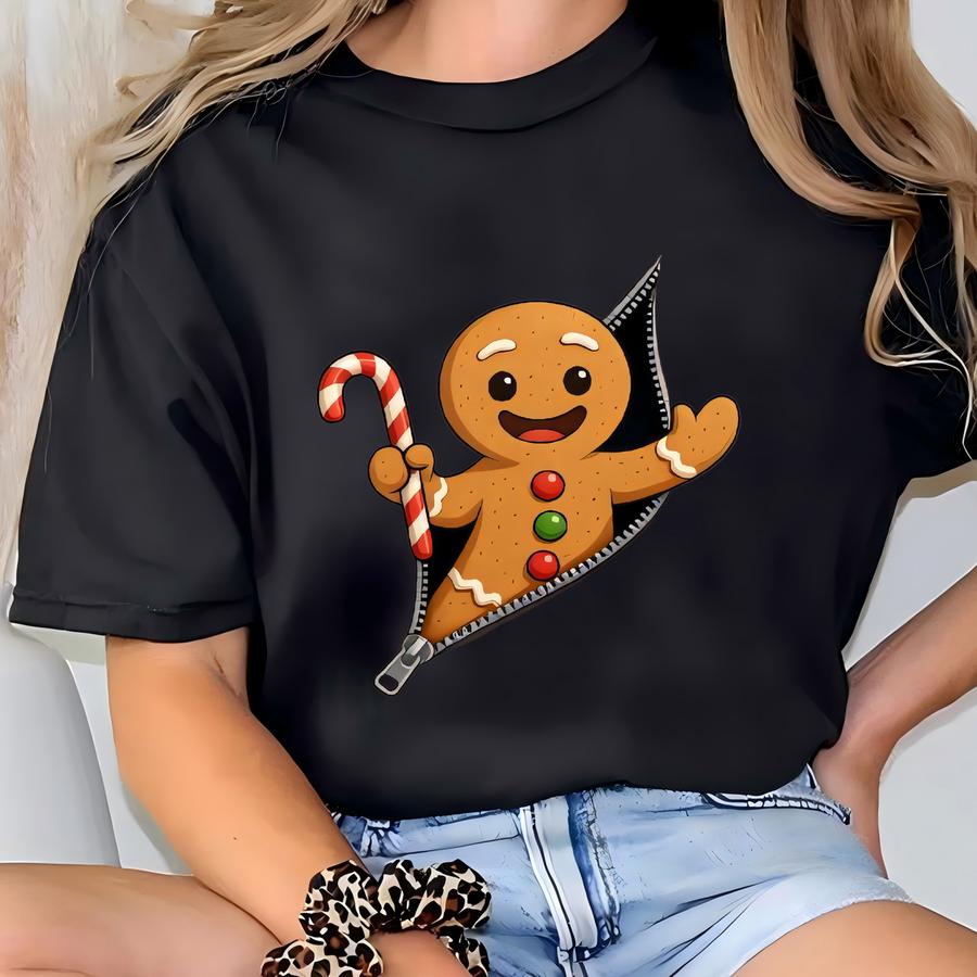 ® Christmas Gingerbread Cookie With Candy Cane Shirt: Festive Holiday Outfit, Womens Xmas Graphic Tee T-shirt