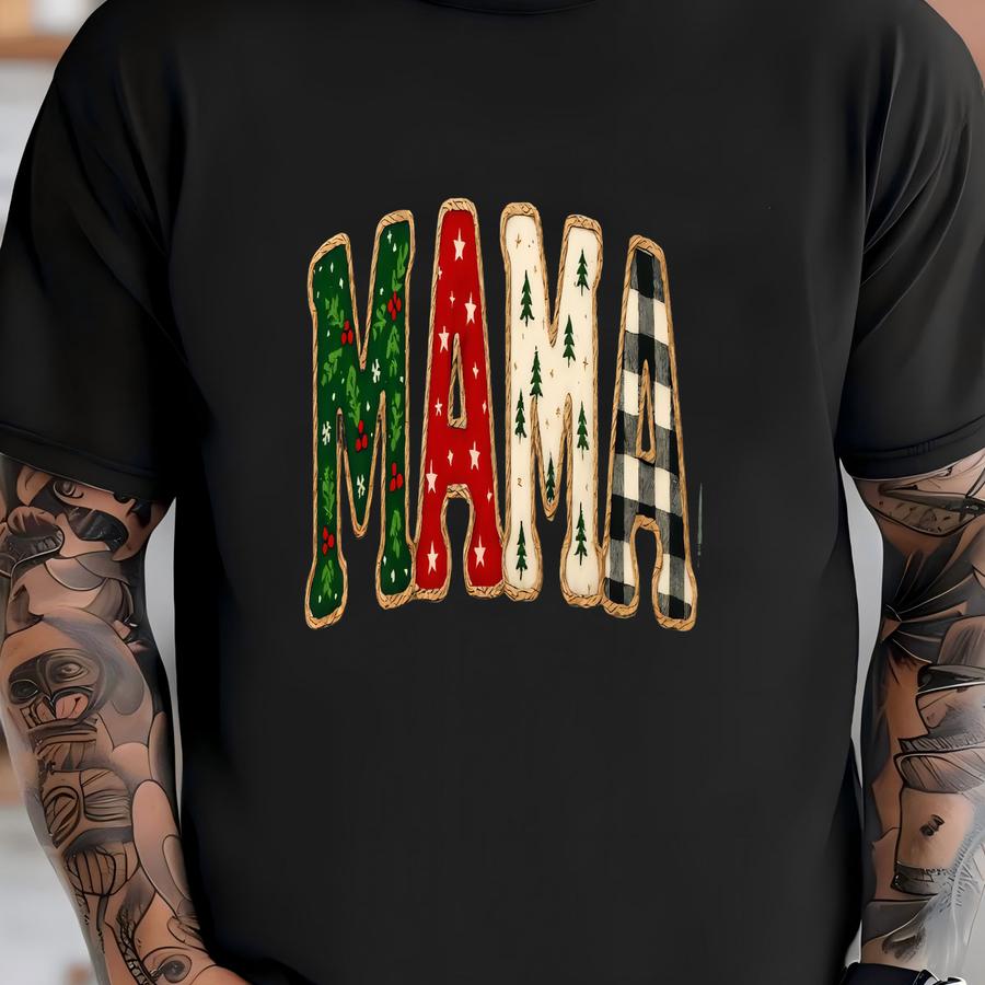Christmas Mama Sweatshirt, Retro Mama Shirt, Holiday Mama Shirt, Christmas Gift For Mama, Patchwork Mama Shirt, Xmas Mama Hoodie T-shirt