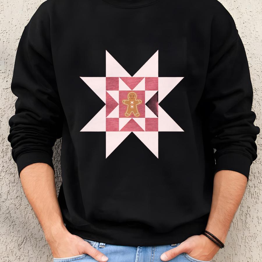Christmas Quilt Block Sweatshirt, Gingerbread Christmas Quilting Sweatshirt For Quilter, Christmas Quilt Retreat Gift For Quilter Sweatshirt