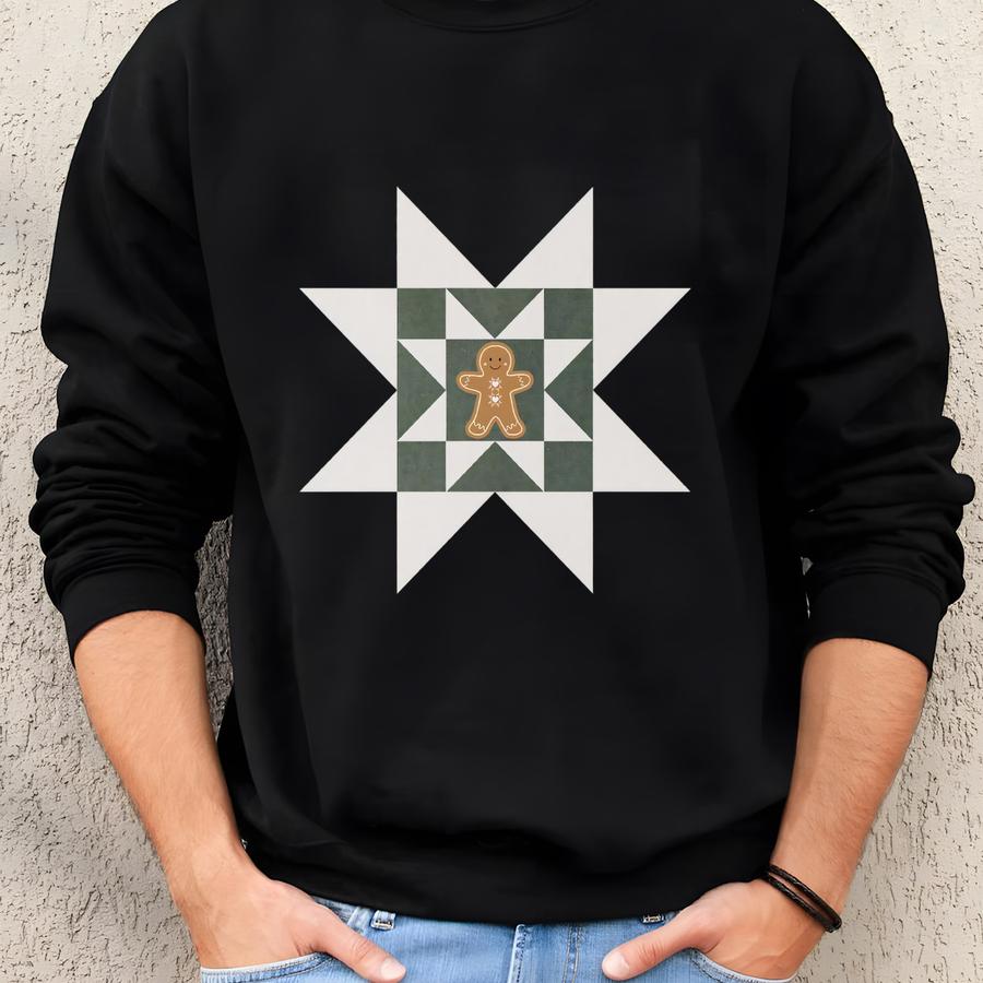 Christmas Quilt Block Sweatshirt, Gingerbread Christmas Quilting Sweatshirt For Quilter, Christmas Quilt Retreat Gift For Quilter Sweatshirt