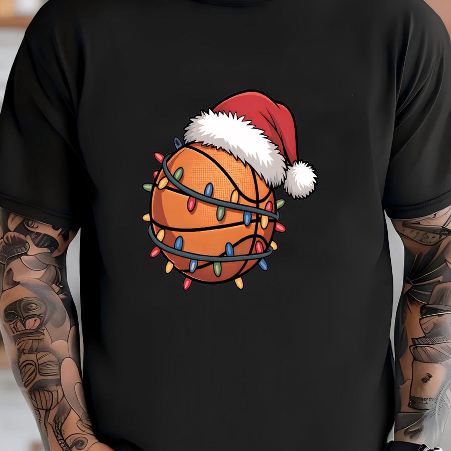 Christmas Basketball Santa Hat Shirt: Adult/youth Unisex Tee T-shirt