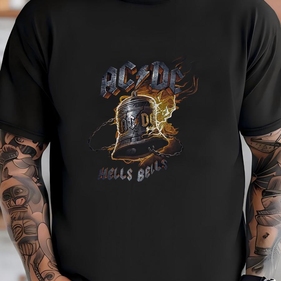 Vintage Y2k Acdc S Bells Big Print Graphic Tee Size Large T-shirt