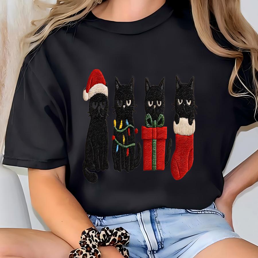 Black Cat Christmas Sweatshirt, Funny Cat Mom Holiday Shirt, Grumpy Kitty Christmas Sweater, Xmas Pet Lover Gift T-shirt