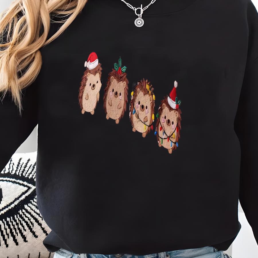 Hedgehog Christmas Sweatshirt, Holiday Animal Lover Shirt, Kawaii Xmas Crewneck, Cozy Animal Christmas Hoodie, Gift For Women Sweatshirt