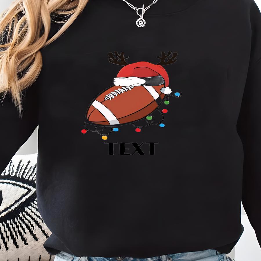 Custom Christmas Football Shirt, Santa Football Player Tshirt, Custom Text Tee, Xmas American Sports Shirt, Santa Hat Sports Family Tshirt Sweatshirt