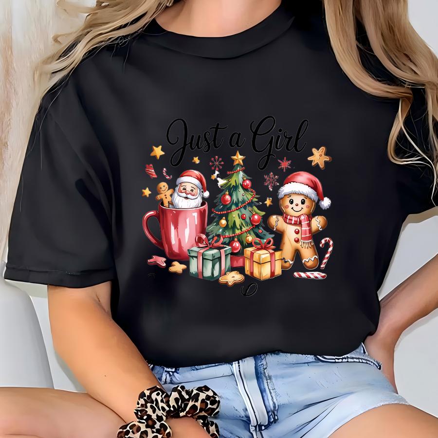 Just A Girl Who Loves Christmas Shirt, Christmas Shirt For Women, Matching Christmas Shirt, Cute Christmas Shirt  T-shirt