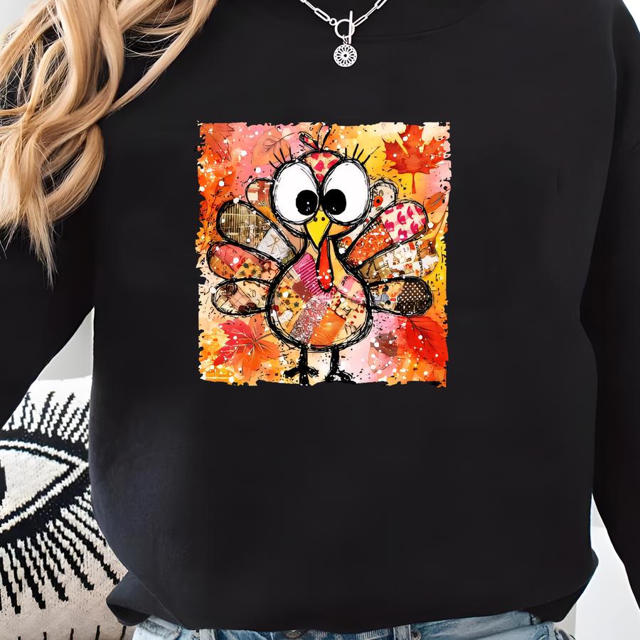 Patchwork Turkey Shirt, Faux Y Turkey Thanksgiving Shirt, Farmhouse Fall Shirt Thanksgiving Turkey Tee Sweatshirt
