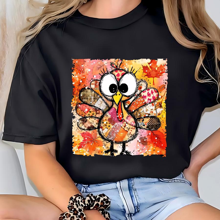 Patchwork Turkey Shirt, Faux Y Turkey Thanksgiving Shirt, Farmhouse Fall Shirt Thanksgiving Turkey Tee T-shirt