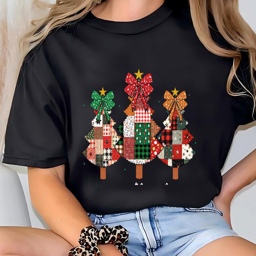 Patchwork Merry Christmas Sweatshirt, Christmas Trees Sweat, Christmas Tree Sweatshirt, Christmas Sweat, Merry Christmas Sweatshirt T-shirt