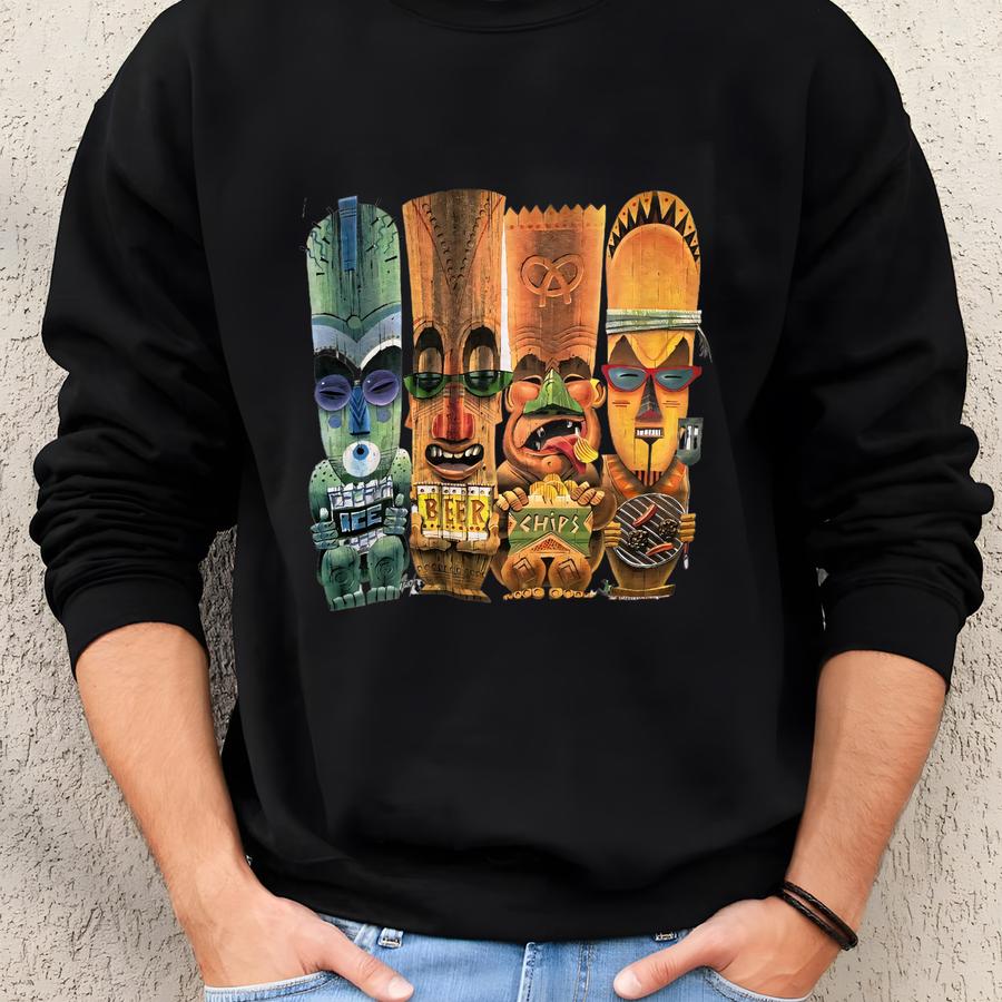 Vintage 2001 Caribbean Soul T-shirt Size 2xl Party Gods Tiki Mask Art Tee Funny Bar Promo Souvenir Tropical Island Vacation Double Sided Sweatshirt