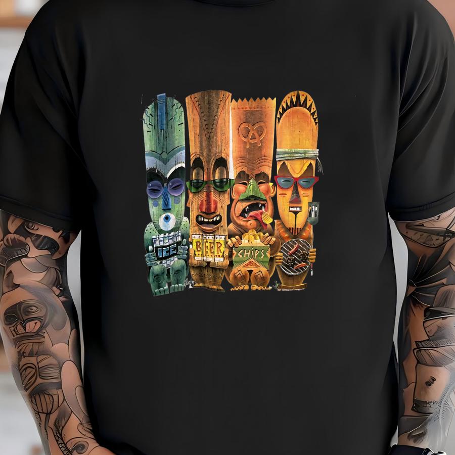 Vintage 2001 Caribbean Soul Hoodie Size 2xl Party Gods Tiki Mask Art Tee Funny Bar Promo Souvenir Tropical Island Vacation Double Sided T-shirt