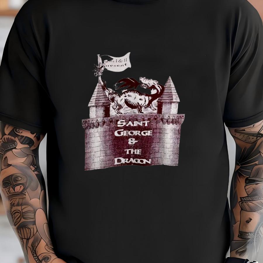 Vintage 1999 Saint George The Dragon Hoodie Size L Medieval Fantasy Art Tee England Legend Mythology Castle Knight Christian Saint Event T-shirt