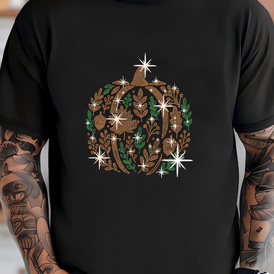 Rhinestone Pumpkin Shirt: Sparkly Halloween Fall Apparel T-shirt