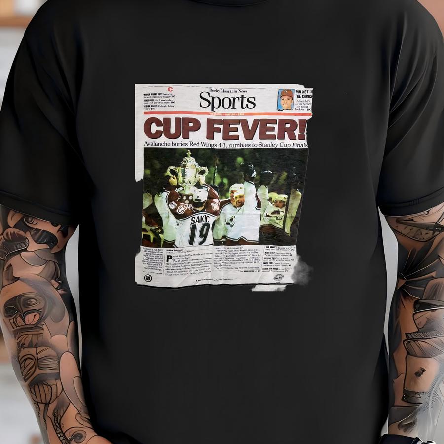 Vintage 1996 Colorado Avalanche Cup Fever Hoodie Size 2xl Cup Finals Hockey Champions Rocky Mountain News Sports Tee Sakic 19 T-shirt