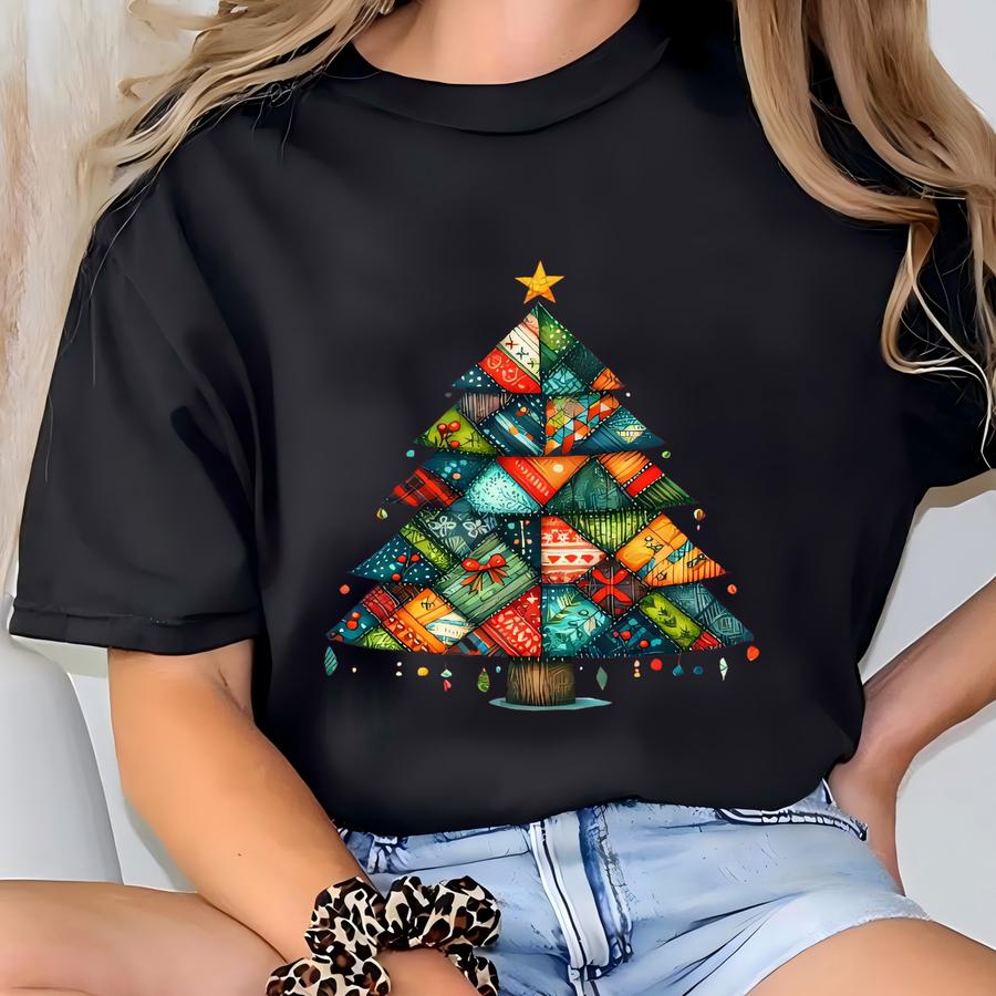 Patchwork Christmas Tree Sweatshirt, Christmas Trees Sweat, Christmas Tree Sweatshirt, Christmas Sweat, Merry Christmas Sweatshirt T-shirt