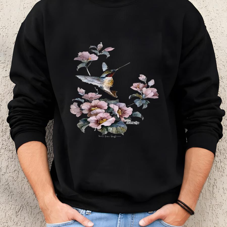 Vintage 90s Hummingbird T-shirt Size Xl Sandra Kreey Wright Art Te Nature Floral Bird Flower Wildlife Garden Art Waves Cottagecore Aesthetic Sweatshirt