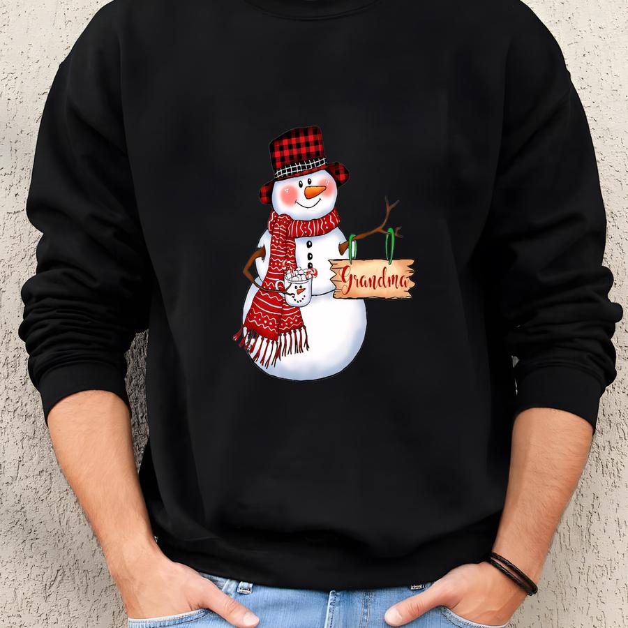 Personalized Name Grandma Snowman Christmas Sweatshirt, Xmas Party Tshirt, Merry Christmas Hoodie, Grandma Grandkids, I Love Being A Grandma Sweatshirt