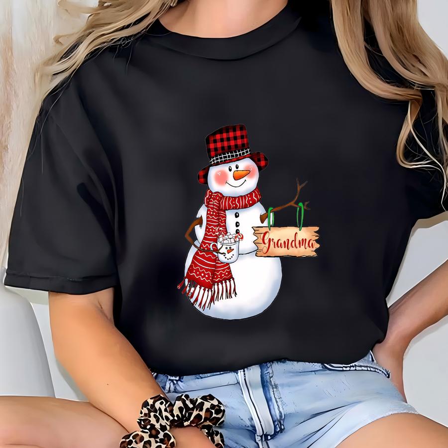 Personalized Name Grandma Snowman Christmas Sweatshirt, Xmas Party Tshirt, Merry Christmas Hoodie, Grandma Grandkids, I Love Being A Grandma T-shirt