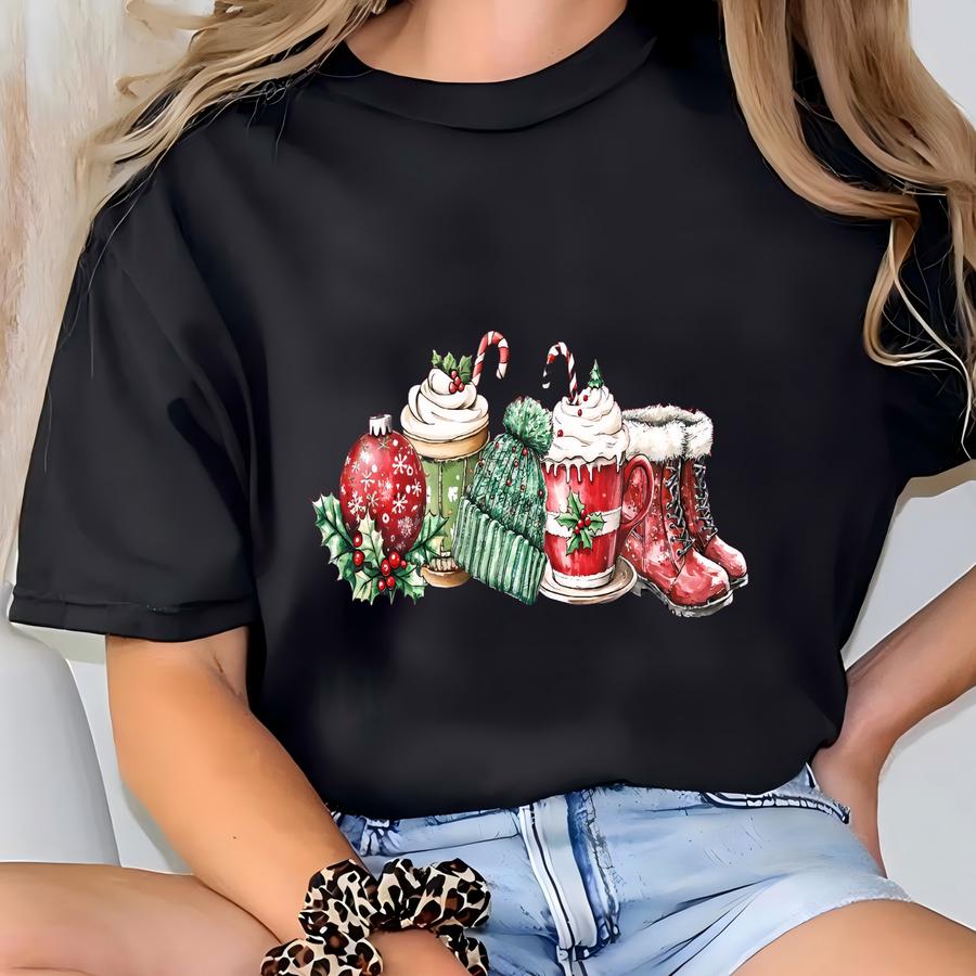 Christmas Coffee Shirt, Peppermint Iced Latte Snowmen Sweets Snow Warm Cozy Winter Women Shirt, Christmas Latte Shirt, Xmas Coffee Hoodie T-shirt