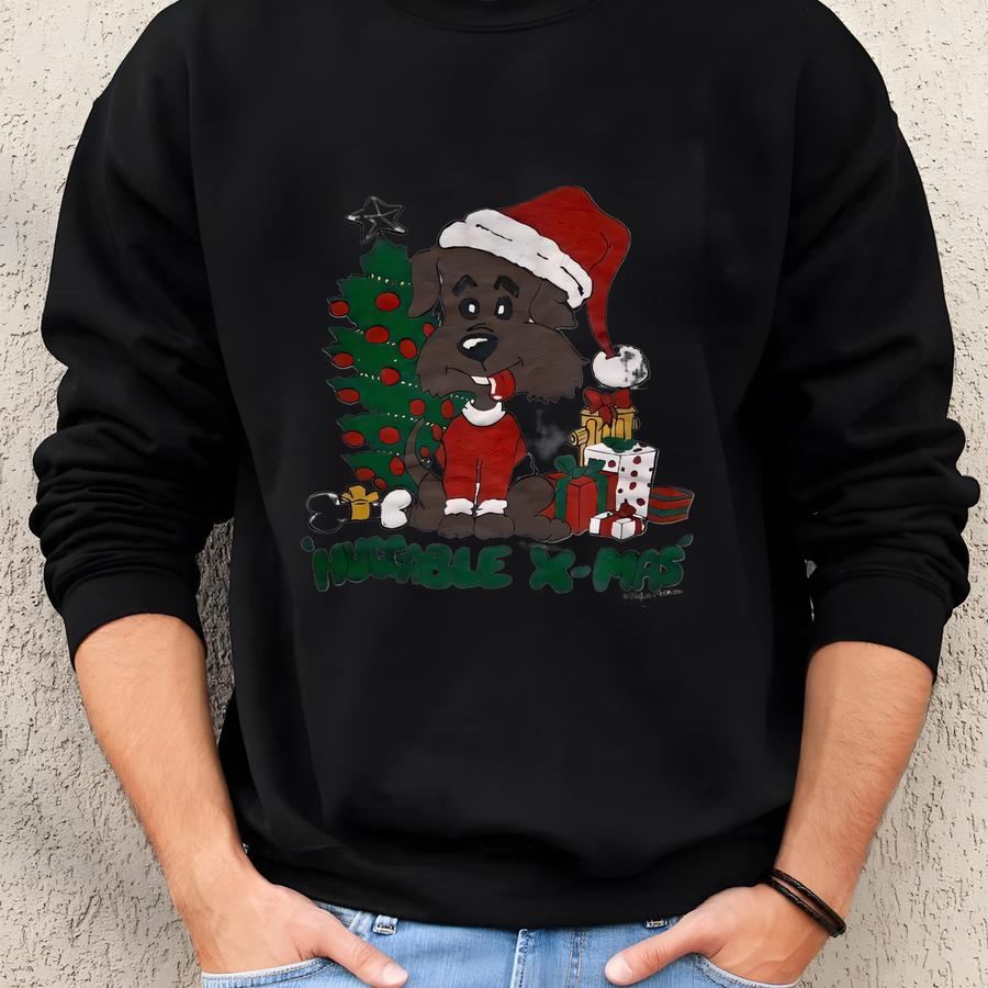 Vintage 90s Huggable Xmas T-shirt Size 2xl Funny Dog Christmas Tee Cute Puppy Santa Hat Holiday Season Art Shirt Christmas Tree Sweatshirt